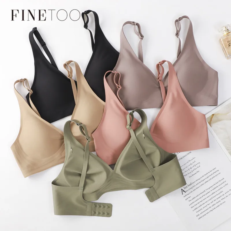 FINETOO-Sujetador sin aros con escote en V profundo para mujer, Bralette Sexy con relleno, S-XL, ropa interior sin costuras, lencería cómoda