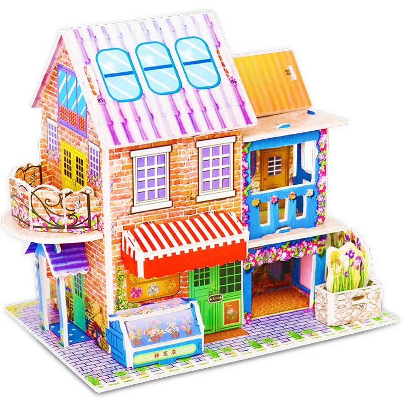 Crianças 3d estéreo quebra-cabeça dos desenhos animados casa castelo modelo de construção diy artesanal aprendizagem precoce brinquedos educativos presente para crianças