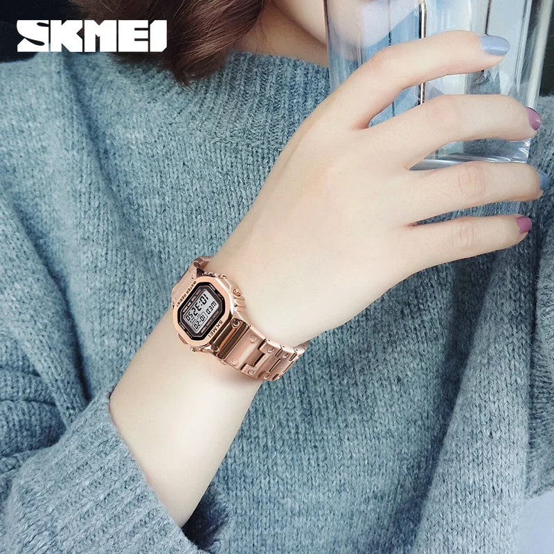 SKMEI นาฬิกาสุดหรูคนรักนาฬิกาแฟชั่นสแตนเลสนาฬิกากันน้ำกีฬา Electronoic คู่นาฬิกาข้อมือสำหรับผู้ชายผู้หญิง