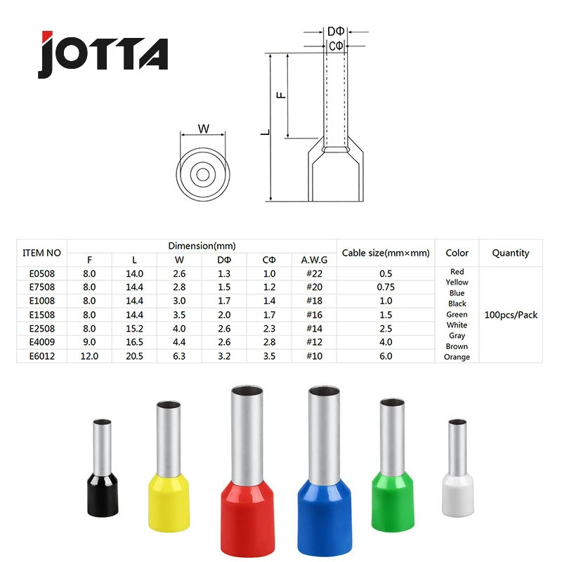 100 Cái/gói E0508 E7508 E1008 E1508 E2508 Cách Nhiệt Ferrules Nhà Ga Khối Dây Cấp Dây Kết Nối Điện Lọn Uốn Kẻ Hủy Diệt