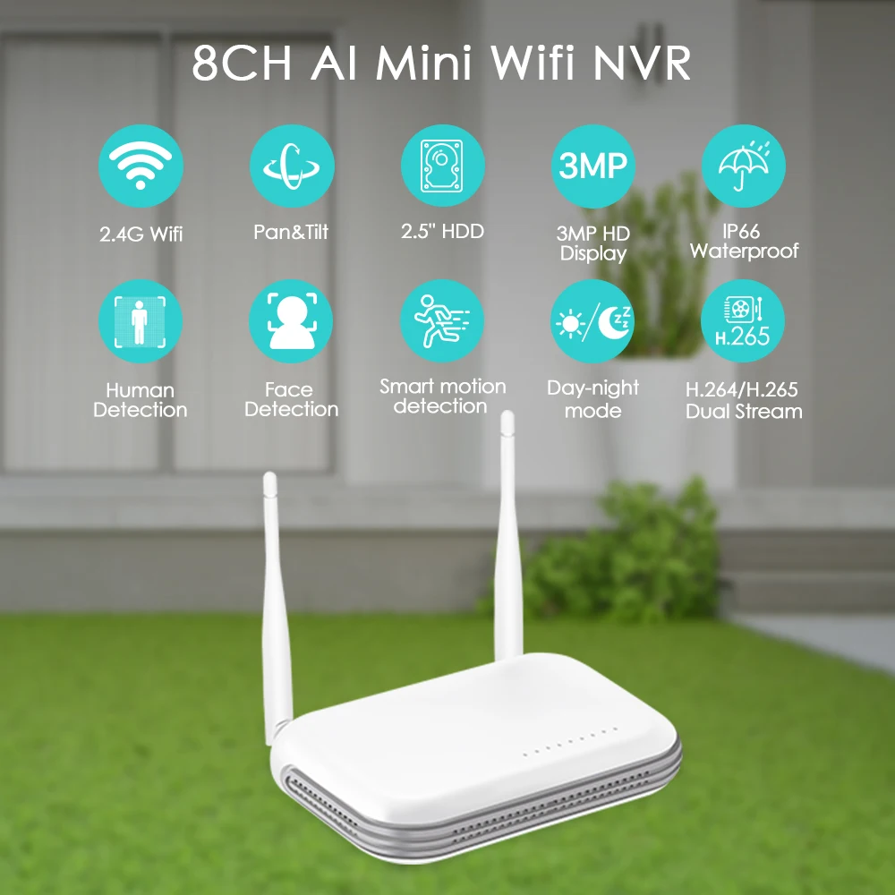 WiFi NVR 8CH / 4CH 6MP H.265 videoregistratore di rete Onvif per sistema di sicurezza Wireless supporto rilevamento facciale 2.5 ''HDD iCSee