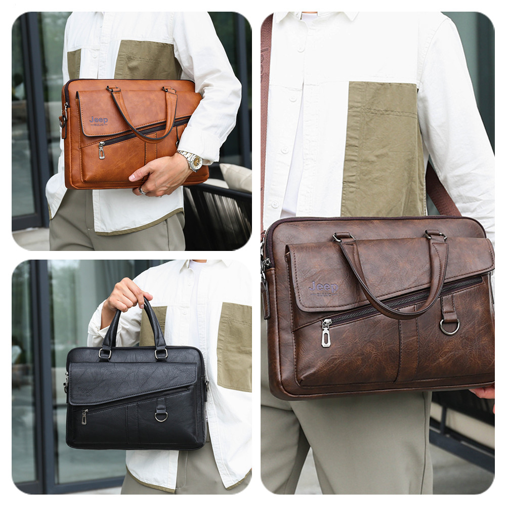 JEEP BULUO-maletín de cuero dividido para hombre, bolsa para ordenador portátil de 14 pulgadas, para Doctor, abogado, de negocios, Vintage