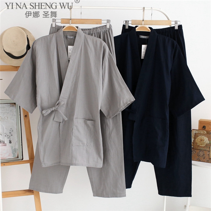 Ensemble pyjama japonais traditionnel pour hommes, Robe en coton, pantalon, Kimono Haori Yukata, chemise de nuit, robe douce, vêtements de nuit, tenues Obi