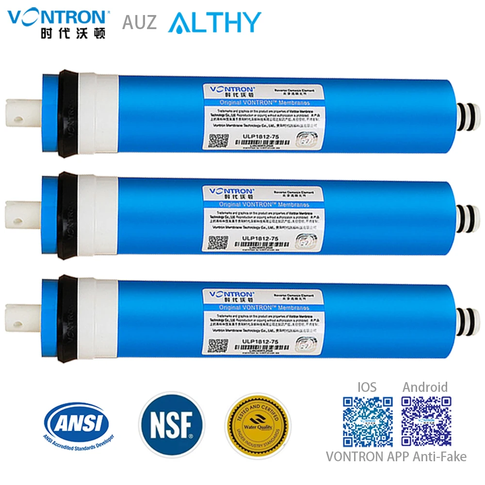 VONTRON Thẩm Thấu Ngược Màng RO 75GPD / 100GPD Thay Thế Hệ Thống Lọc Nước Máy Lọc Uống ULP1812-75 / ULP2012-100