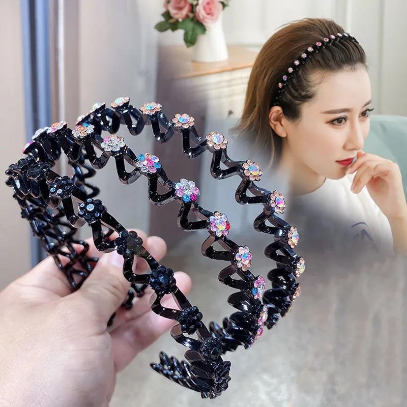 Diademas antideslizantes con diamantes de imitación, diademas elásticas con flores a la moda y perlas para mujer, diadema con bisel, accesorios para el cabello para niñas, tocado