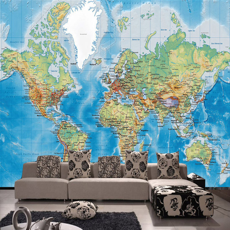 Papel Tapiz con foto de mapa del mundo HD, Mural para estudio, habitación de niños, decoración de sala de estar, diseño moderno, no tejido