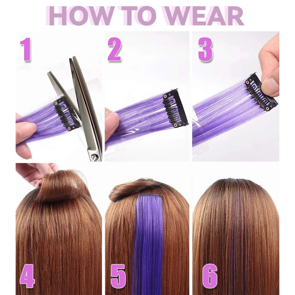 MyDiva 20 “Thẳng Dài Nữ Cao Nhiệt Độ Tổng Hợp Kẹp Trong Tóc Bộ Tóc Giả Màu Tím Đỏ Hồng Nhiều Màu Sắc Nối Dài
