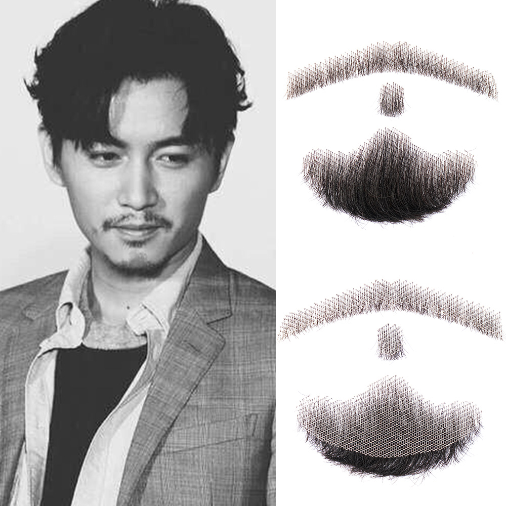 Silky Nep Lace Beard หนวดปลอมสําหรับชายหนวด Hand Made โดยผมจริง Barba Falsa คอสเพลย์สังเคราะห์ลูกไม้ที่มองไม่เห็นเครา