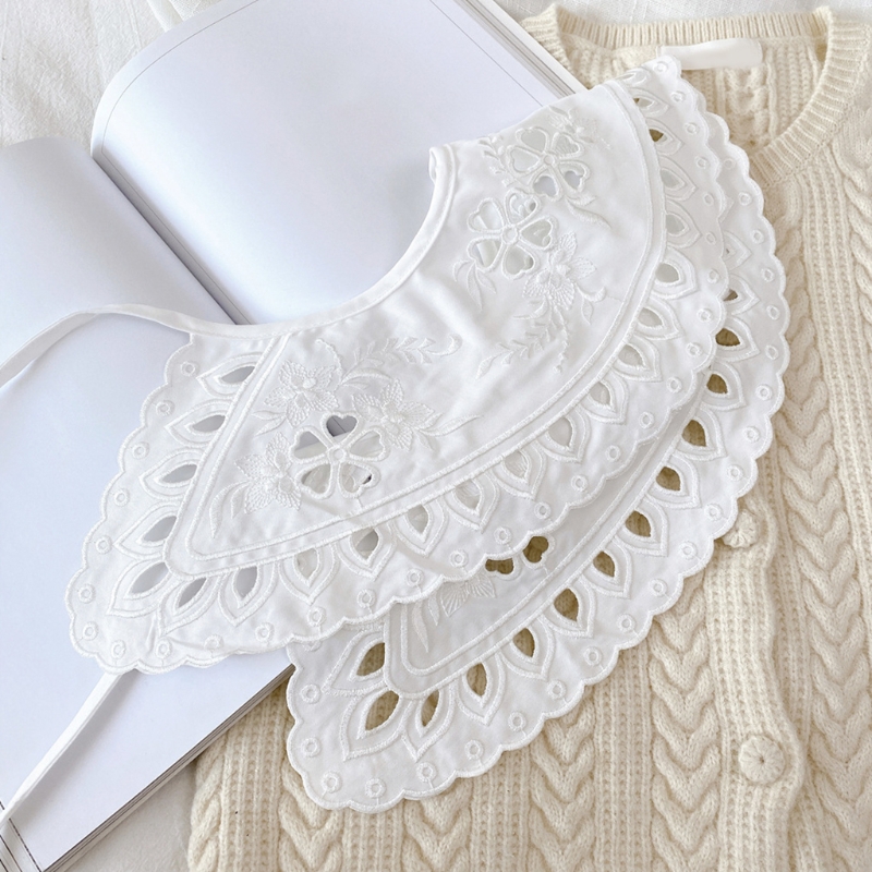 Collier coréen en faux coton blanc pour femmes, châle enroulé ajouré, écailles de poisson florales, écharpe, broderie, Poncho court