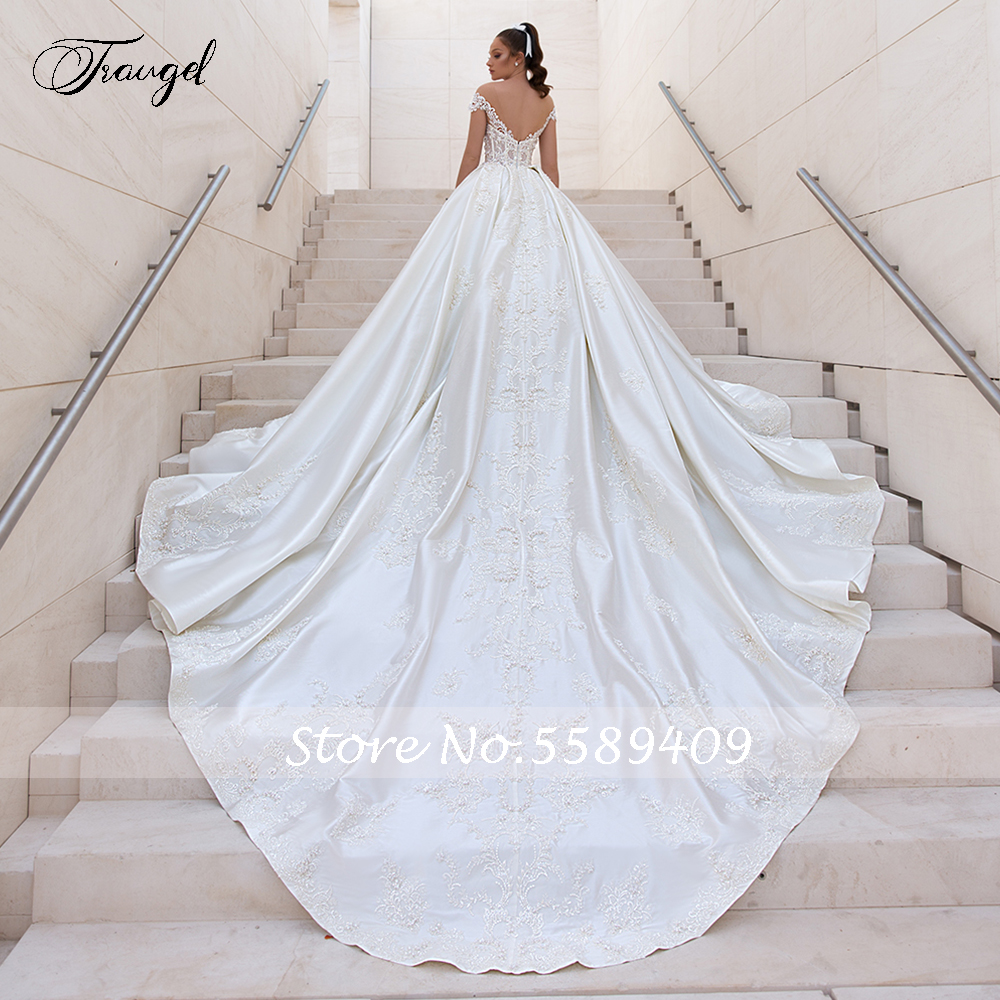 Traugel Sexy Backless EINE Linie Satin Brautkleider Luxus Applique Ärmel Braut Kleid Kathedrale Zug Brautkleid Plus Größe