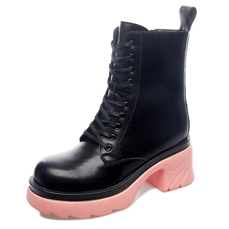 Sepatu Bot Setengah Betis Mode Wanita Musim Gugur Musim Dingin Mode Berenda Ritsleting Sepatu Bot Mujer Platform Olahraga Sepatu Bot Tempur untuk Wanita