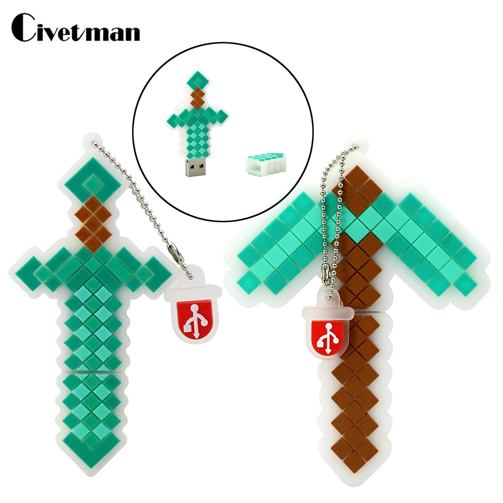 Pendrive Green Меч USB флэш - накопитель 16 ГБ 32 ГБ 64 ГБ 128 ГБ 256G карандаш мультипликационный кирка USB 2.0 флэш - накопитель