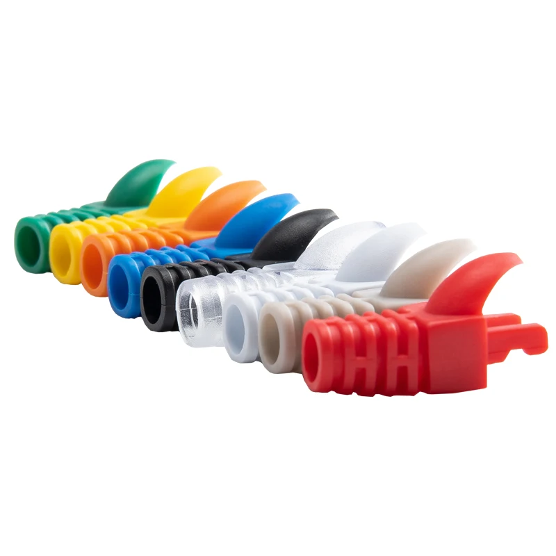 (50 unids/pack) botas de Cable de red RJ45 funda protectora de plástico alivio de tensión para protección de enchufe Modular Cat5e Cat6