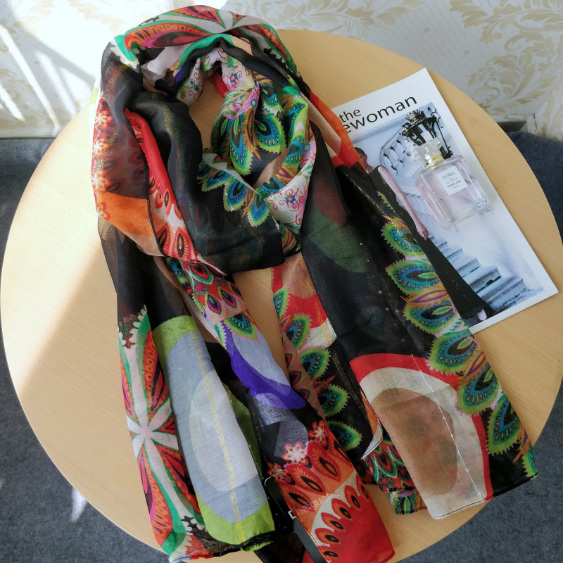 Bufanda de moda para mujer con dientes españoles, bordado de primavera y otoño, bufanda con decoración de flores de encaje