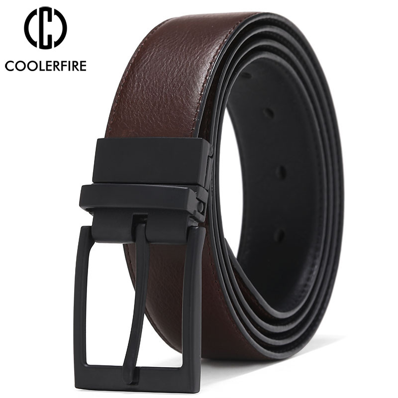 Cinturón de hombre, cinturones de vestir de negocios para hombre, cinturón de cuero genuino, hebilla Reversible, moda marrón y negra, trabajo informal HQ111