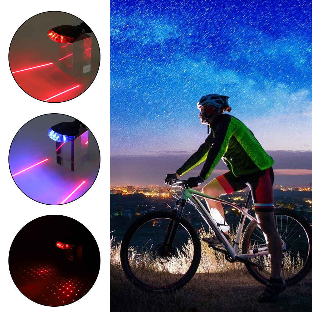 Luces traseras impermeables para bicicleta, luces LED de advertencia de seguridad láser, accesorios traseros para bicicleta