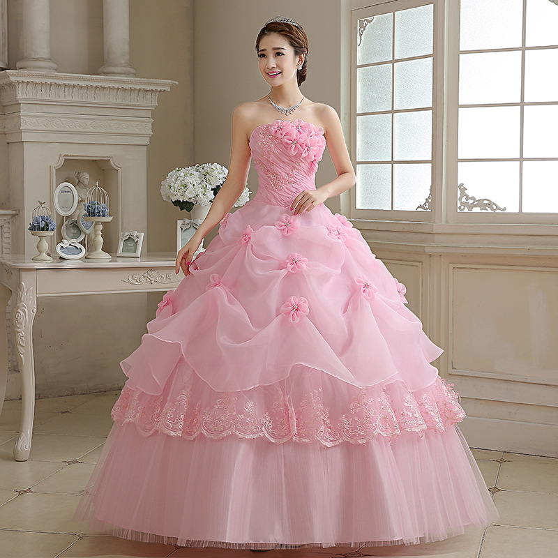 Vestido de novia personalizado rosa/blanco/rojo, Top de tubo con cordones, vestidos de novia hasta el suelo, vestidos de flores de talla grande, vestidos de baile