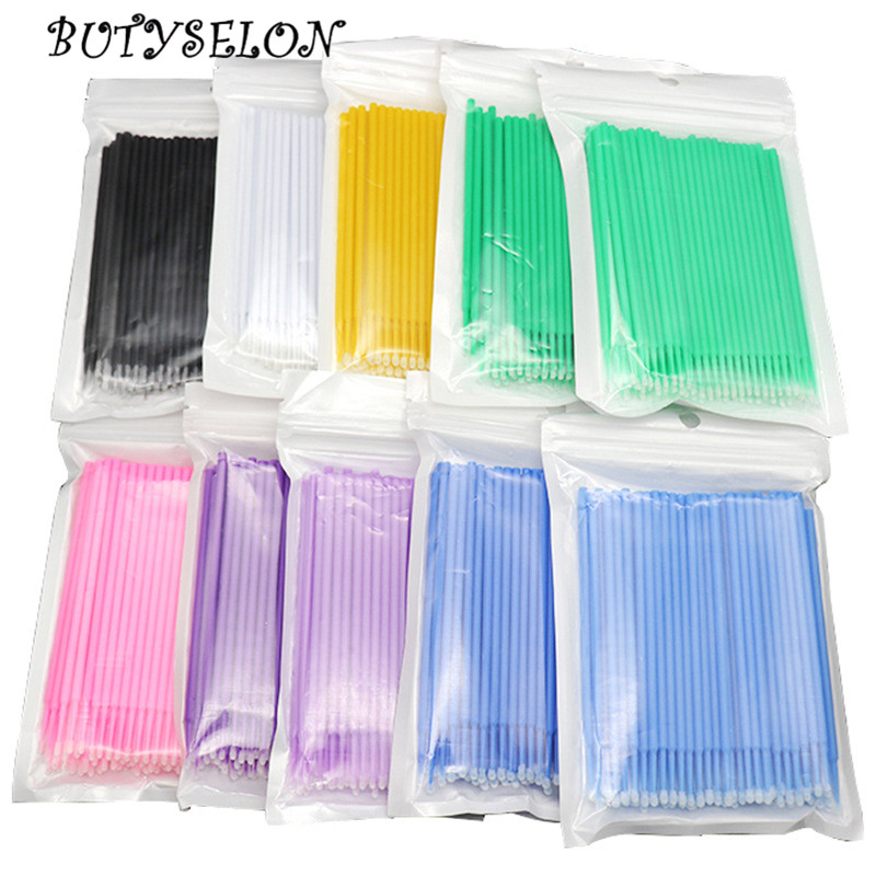 100Pcs Disposable Cotton Swab Eyelash Micro Brush Mascara Wands Applicator Stick Cotton Buds Lashes Extension Glue Remove Tool