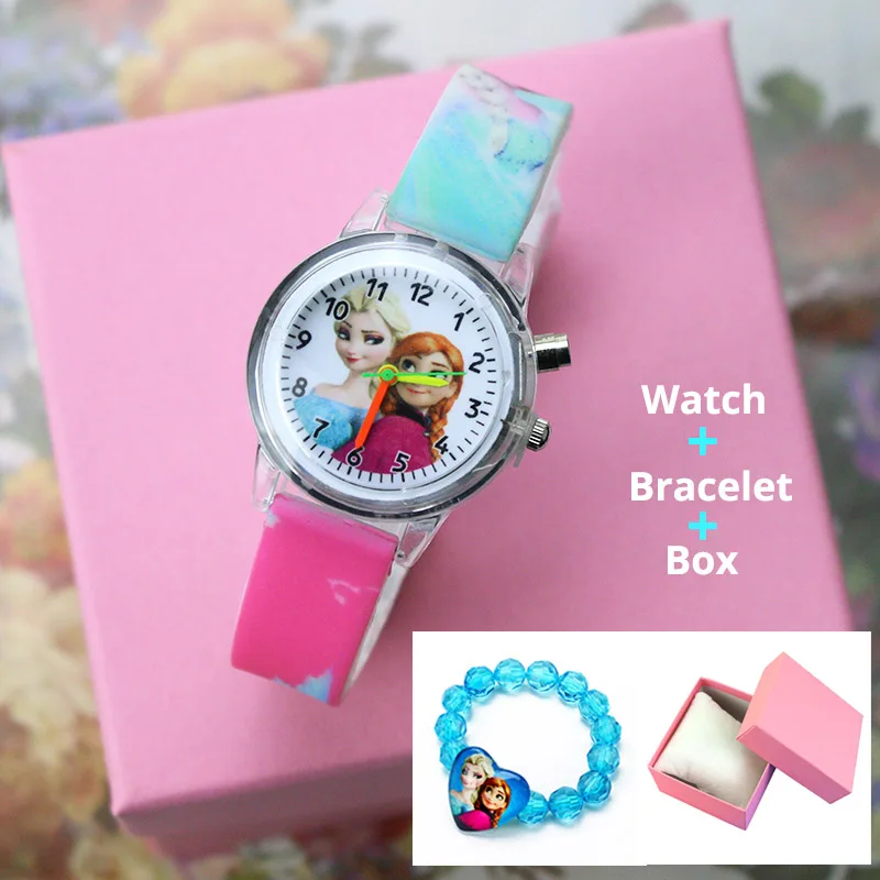 Disney flash luz meninas elsa relógios crianças com pulseira de silicone princesa crianças relógios estudante reloj infantil