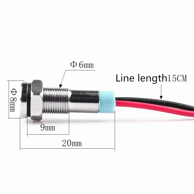 防水LED点滅ライト,6mm,12V,24V,220V,赤,黄,青,緑,白,1個