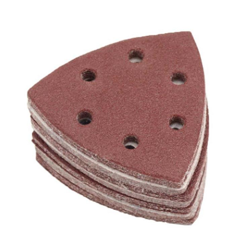 10PCS Sanding Sheets 90*90mm 6 Hole Triangle Sandpaper Aluminum Oxide Hook & Loop Abrasive Sanding Disc For Wood Sanding