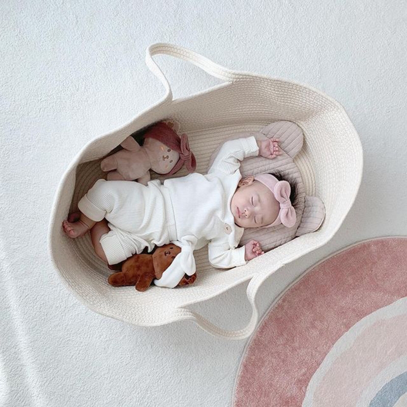 Portátil bebê moses cesta transportadora corda de algodão tecido berço cama de dormir recém-nascido berço berço decoração do berçário