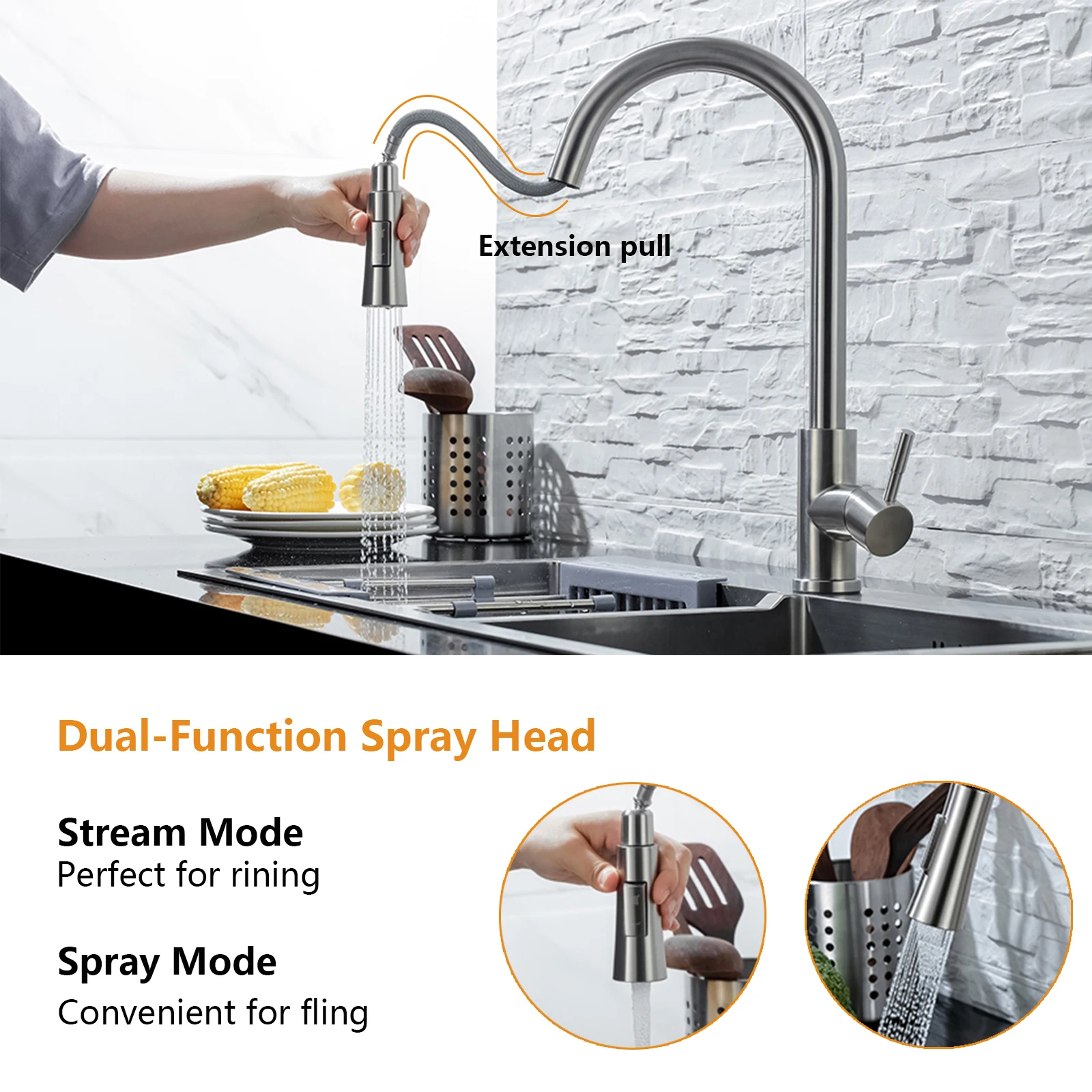 DQOK ก๊อกน้ําห้องครัวดึง Brushed Nickle Sensor สแตนเลสสีดําสมาร์ท Induction Mixed Tap Touch Control Sink Tap