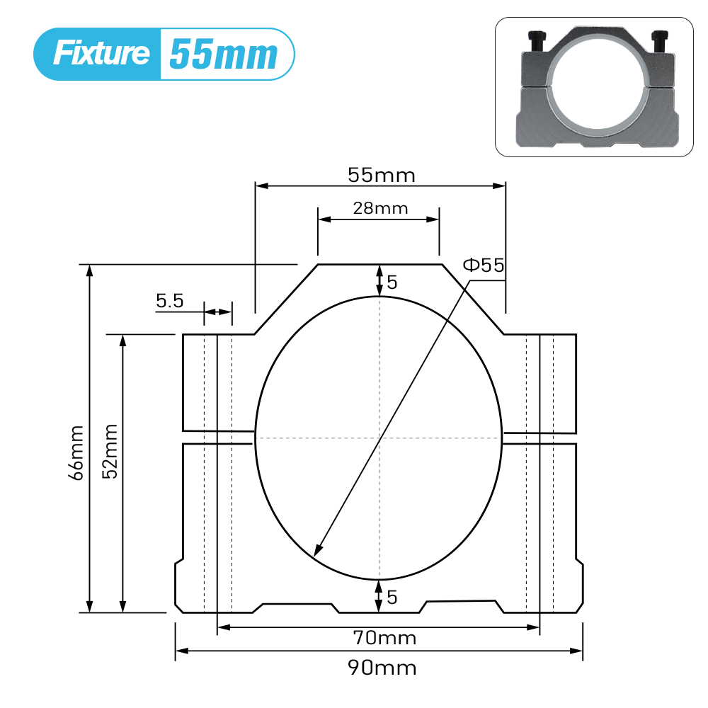 NEW 52mm 55mm 65mm 80mm Spindle Clamp Mounting Bracket With 4 Screws For 400W 500W 1.5KW 2.2KW Spindle CNC Milling Motor Machine