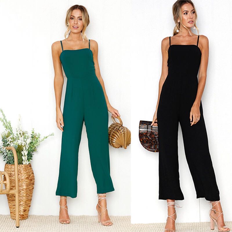 Towerke ฤดูร้อน Jumpsuit ยาวกางเกงหลวมผู้หญิงสปาเก็ตตี้สายคล้องคอ Backless ผู้หญิง Rompers หญิง Playsuit