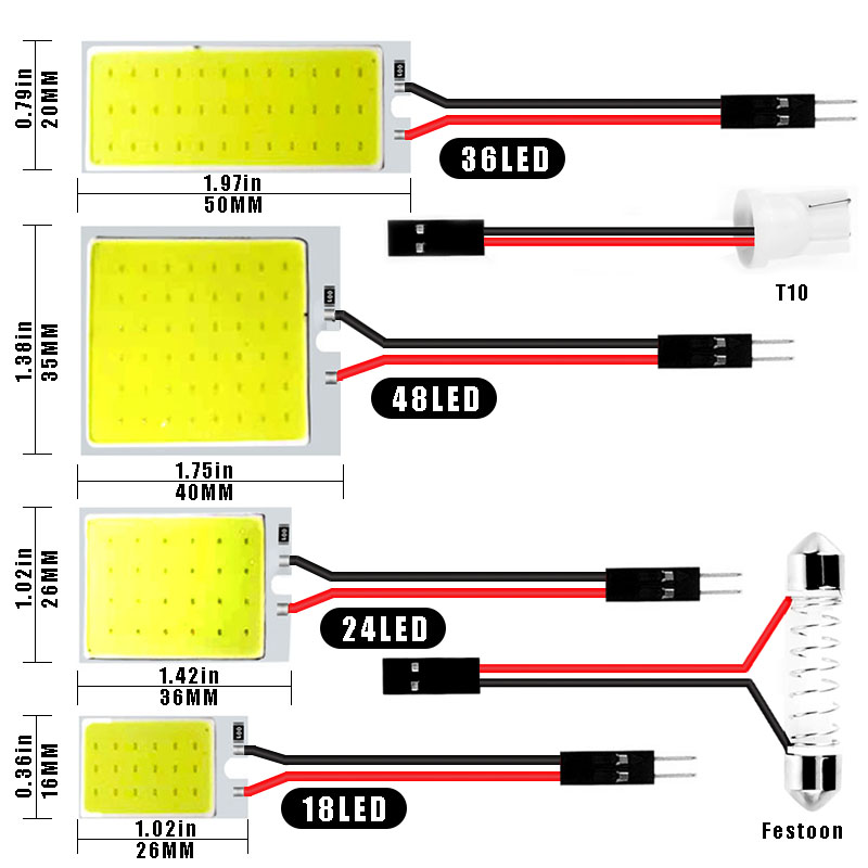 Bombilla LED COB para coche, luz Interior de lectura para equipaje, color blanco súper brillante, 31mm, 36mm, 39mm, 41mm, C5W, C10W, W5W, 12V, T10 194, 1 ud.