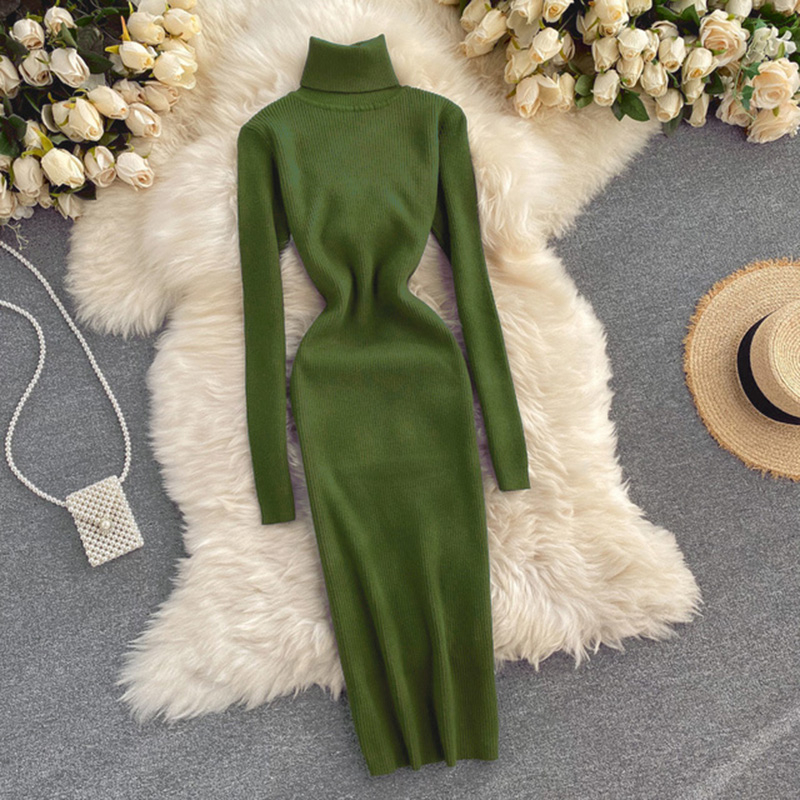 Vestidos para mujer 2022 vestido Sexy ajustado de punto con cuello alto para mujer Otoño Invierno vestido suéter de manga larga