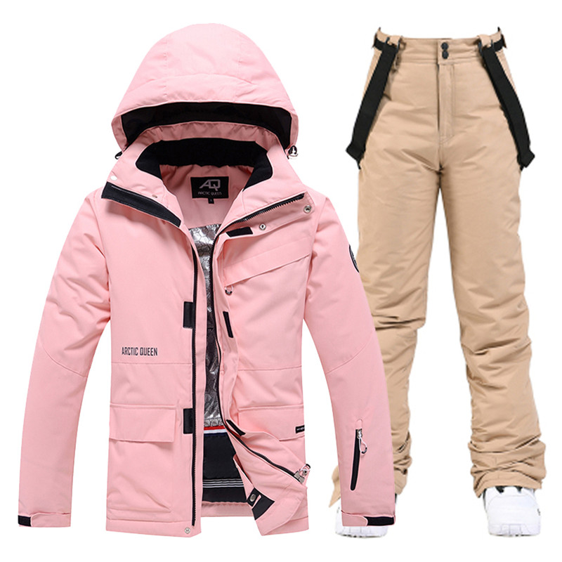 Women's Winter Snow Suit Sets Snowboarding Clothing Skiing Costume 10k Waterproof Windproof Ice Coat Jackets and Strap Pants