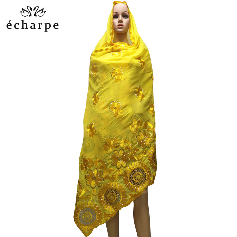Lenço hijab feminino africano, lenço bordado de algodão oco, xale confortável e macio, 210*110 cm ec188