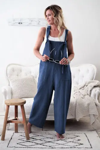 Nuevo Mono informal holgado con tirantes de pierna ancha para mujer, pelele con bolsillos lisos de lino y algodón, monos para mujer, monos de talla grande