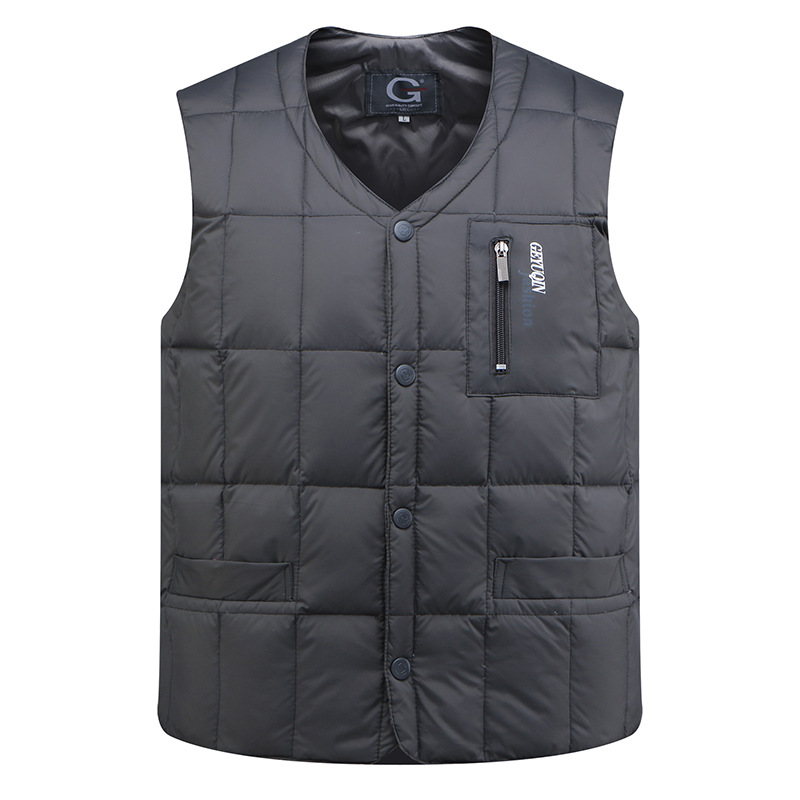 Weiße Ente Daunenjacke Weste Herren 2024, Winter, warm, ärmellos, V-Ausschnitt, Knopfleiste, leichte Weste, modisch, lässig, männliche Weste