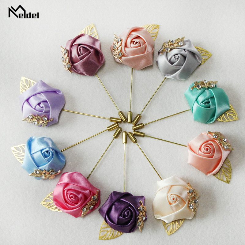 Meldel Groom Boutonniere Men Wedding Witness Brooch Silk Rose Boutonniere Man Corsage Pins Wedding Boutonniere Flower Prom Party
