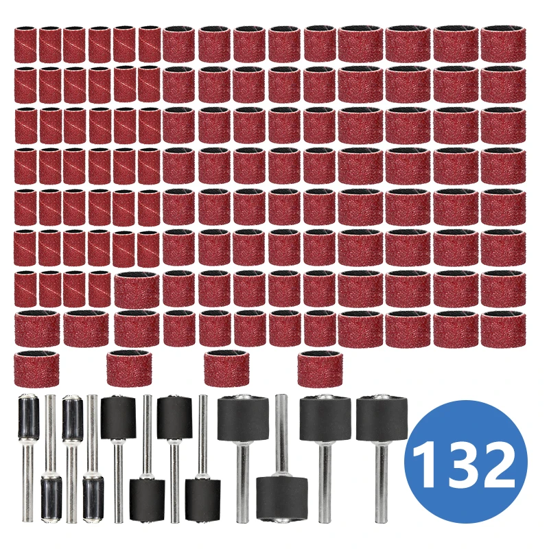Ccmcp 102/132pcs conjunto de tambor de lixa 1/4 3/8 1/2 Polegada bandas de lixa com mandris de lixa para acessórios dremel de unhas