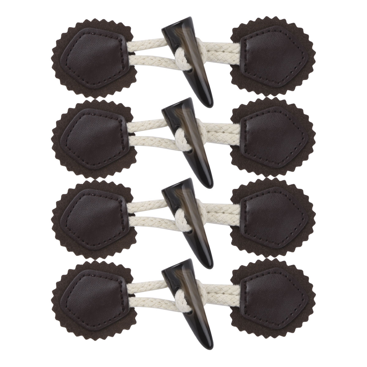 Pack of 4 Vintage PU Leather Sew-On Toggles with Resin Horn Button Closures DIY Sewing Accessories for Coat/Clothing/Jacket