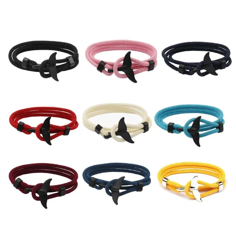 Gelang Tali Viking Ekor Paus Buatan Tangan Musim Panas Baru Gelang Paracord Selancar Pantai Perhiasan Mode Uniseks