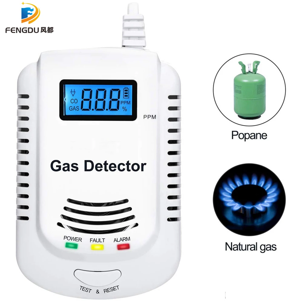 GASDETEKTOR Sprachwarnung Küchenalarm-Kit Unabhängiger EU-Stecker in brennbarem, natürlichem LCD-Display GASLEECK SENSOR Alarm