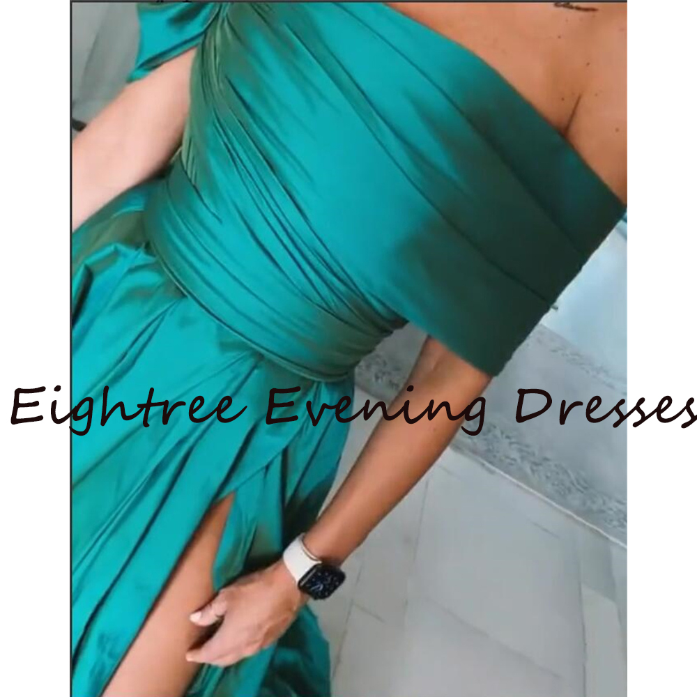 Eightree แฟชั่น Strapless Long Side Slit ชุดราตรีแขนกุดปิดไหล่ Saudi ชุดราตรีซาตินชุดพรรคอย่างเป็นทางการ