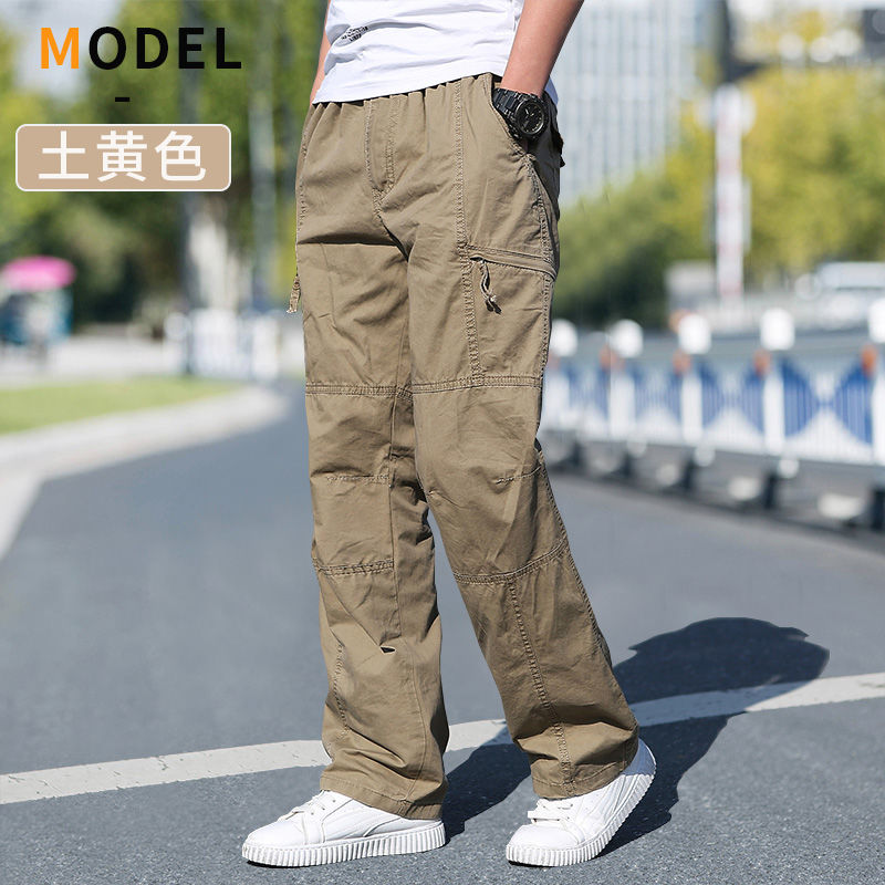 Cotton Cargo Trousers Men Work Pants Sports Casual Jogging Training High Quality Overalls Korean Plus Size Loose Straight Pants