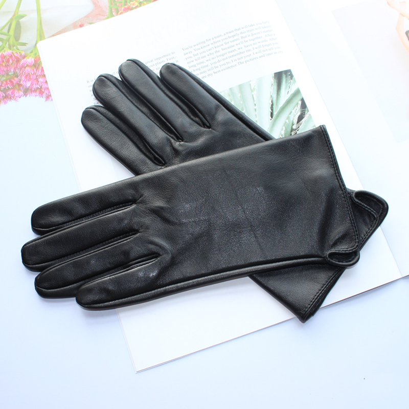 Nuevas de cuero para mujer, guantes de piel de oveja con pantalla táctil sin forro, finos, a la moda, combinables con todo, color sólido, para montar y conducir