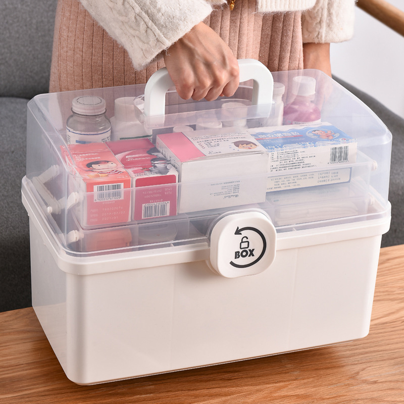 3/2 Layer Portable First Aid Kit Storage Box Plastic Multi-Functional Family Emergency Kit Box with Handle GK99