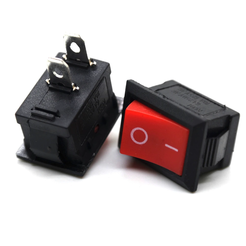 10PcsKCD1 Series 2/3/4/6 Pin Rocker Switch Power Switches 6A/10A250V125V 2/3 Position Black Button Mounting 15mm*21mm With light