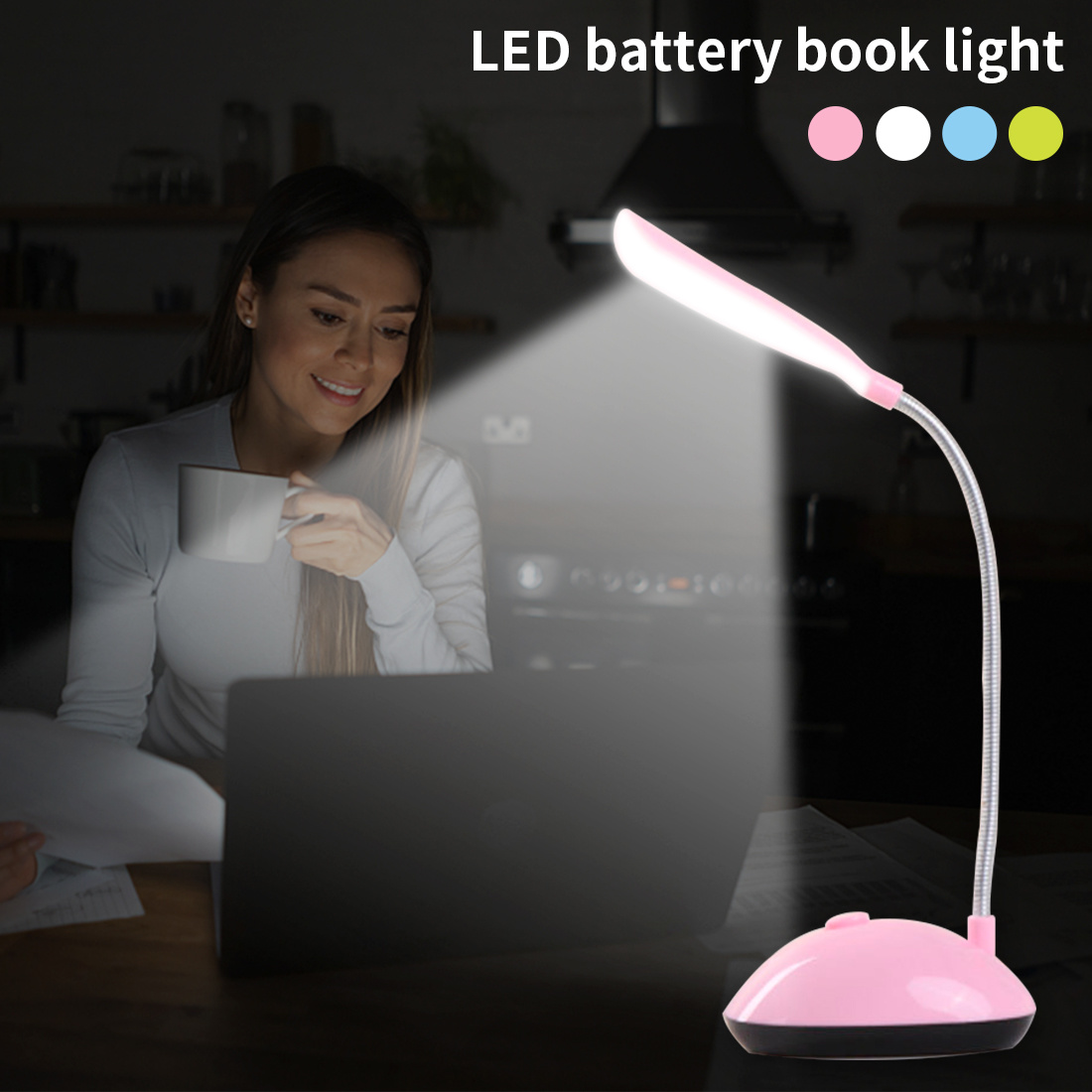 Lámpara de noche de lectura LED que funciona con batería, luz de mesa Flexible, interruptor plegable, luz de estudio para niños, oficina y estudiantes
