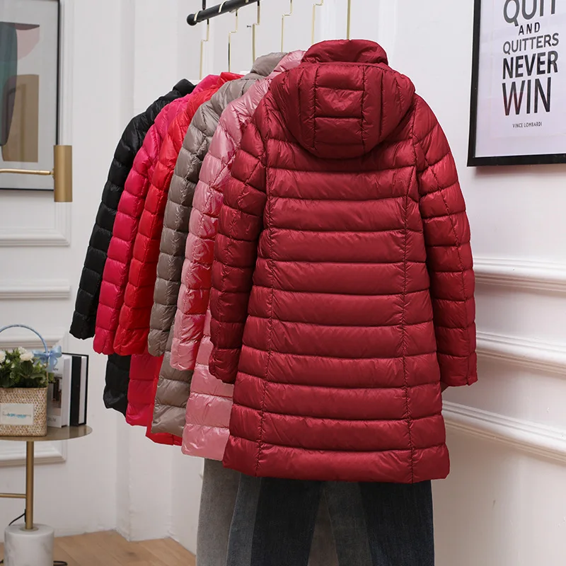 Abrigo desmontable de plumas para Mujer, Chaqueta larga ultraligera portátil de 0 a 10 °C, para invierno, 2024