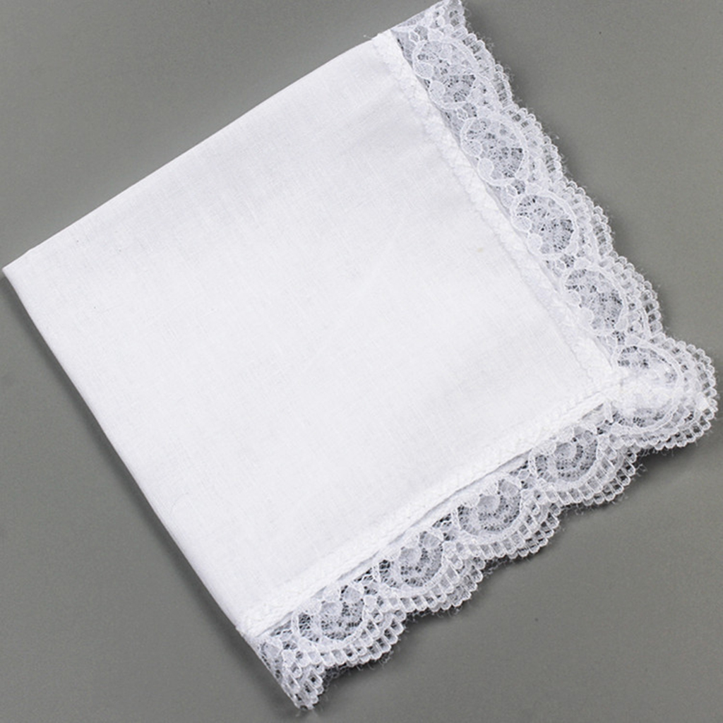 Pañuelos de encaje de algodón para mujer, pañuelo cuadrado de bolsillo, blanco, 5 unidades