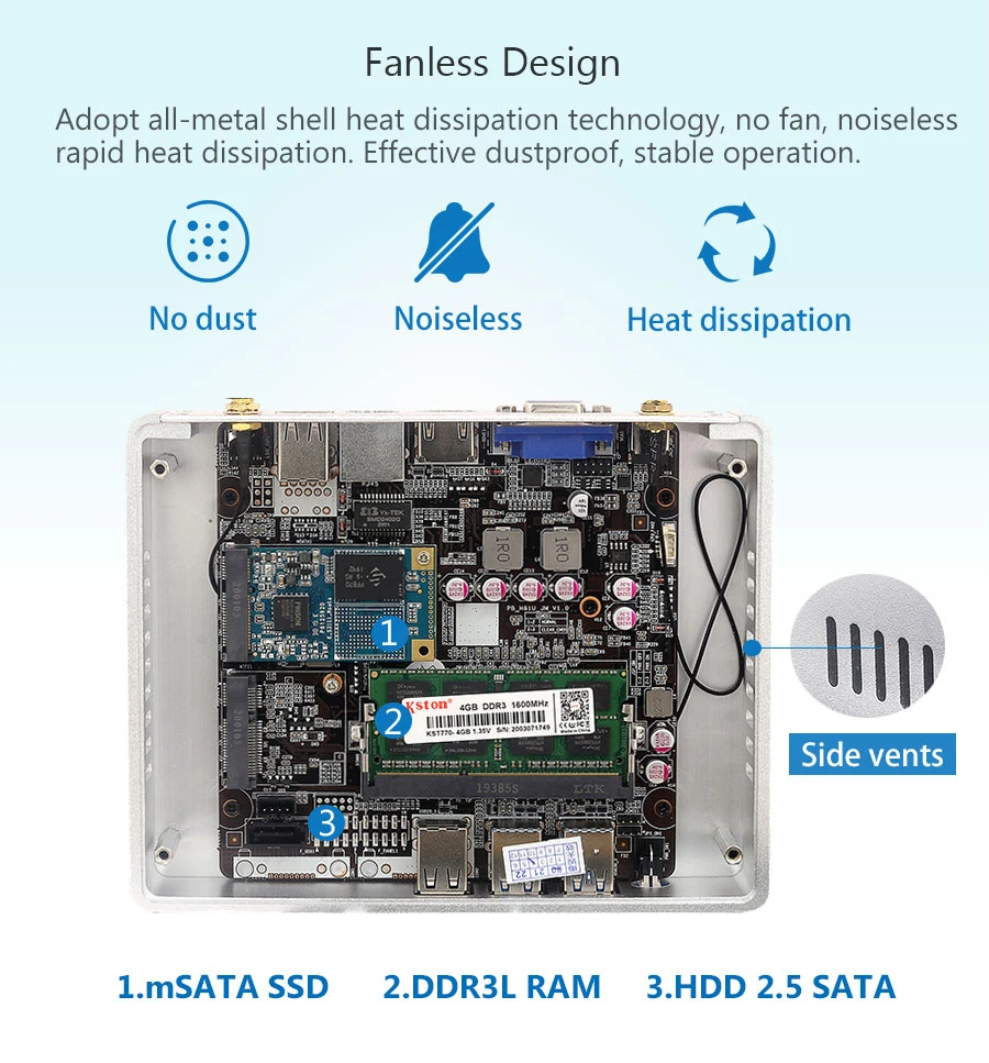 BEBEPC Quạt Không Cánh Mini PC HTPC Windows 10 Pro Intel Core I5 4200U Celeron DDR3L WiFi HD USB Văn Phòng Descktop Máy Tính văn Phòng Minipc