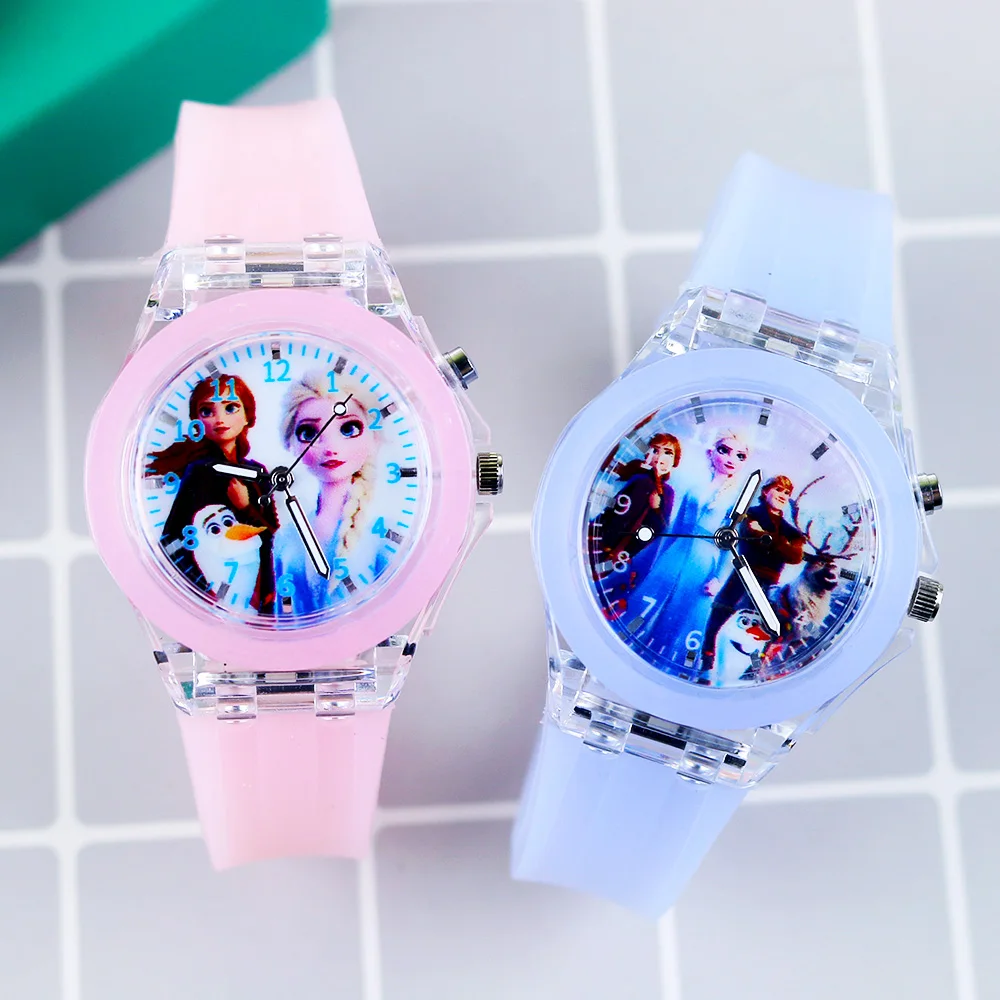 Flash luz crianças relógios com pulseira de silicone princesa elsa congelado sophia meninas relógio estudante reloj infantil